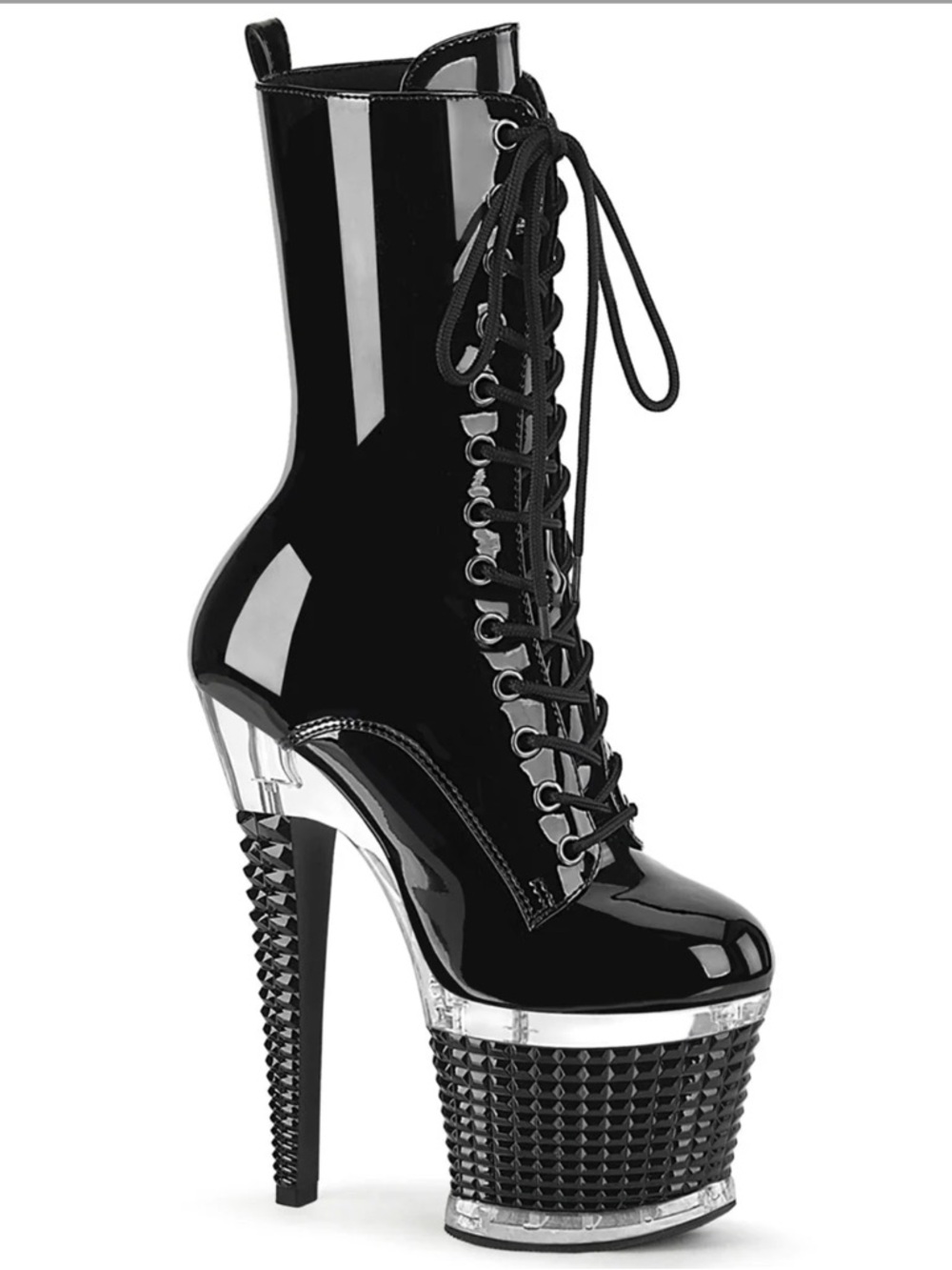 Pleaser Spectator 1040 Black Patent Lace-Up Platform Ankle Boot